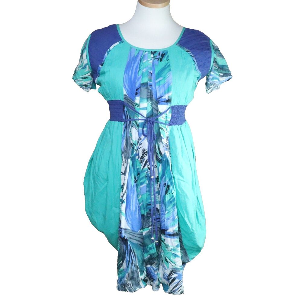 Peasant Shirt Dress Renaissance Smocked waist band with front ties Women's XL